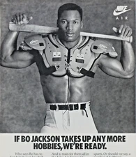Bo Jackson Nike Air Bo's Hobbies Vintage 1988 Original Print Ad 8.5 x 11"