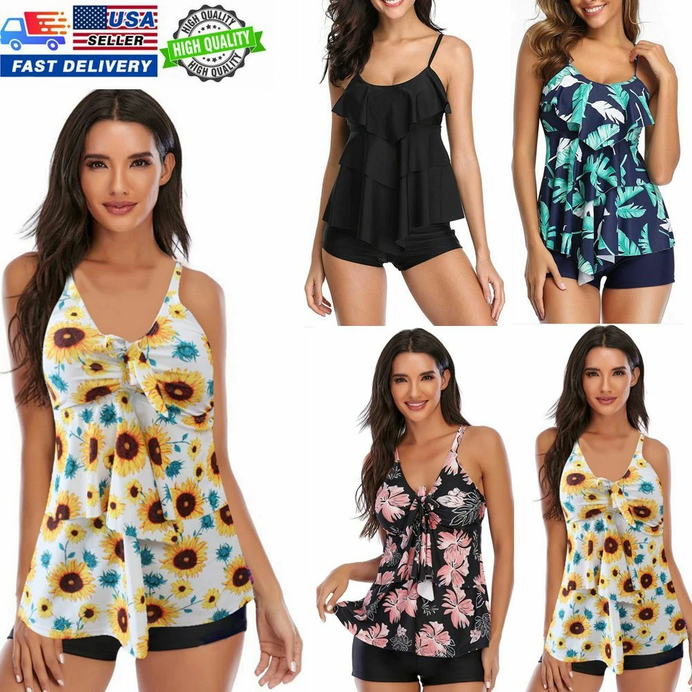 GRND Tankini Swimsuits for Women Flounce 2-Piece Top Swimwear High