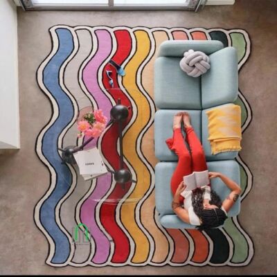 Hand Tufted Modern Area Rug Irregular Zig Zag Wave Stripe Carpet for Bedroom