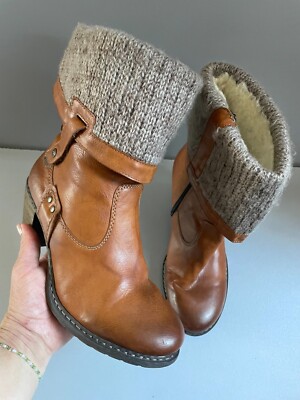 Rieker Z1571-14 tan brown mid calf zipper mid heeled boots eur 39