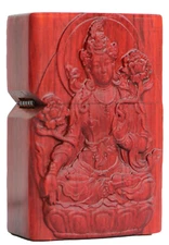 Natural Rosewood Carved White Tara Lighter Box For Zippo Insert Kit (Case Only)