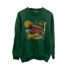 Vintage Made In USA Covered Bridge Small Town Farm Crew Graphic Sweatshirt XL