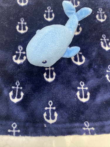 HB Hudson Lovey Baby Blue Whale Anchors Plush Security Blanket Lovie 14x14” - Picture 2 of 9