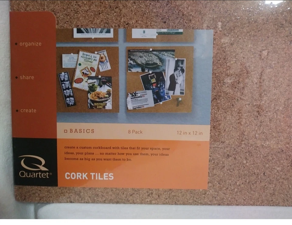 Quartet 8 Pack Cork Board Square Tiles 12x12 Adhesive Bulletin Boards Corkboard - Image 4 of 4