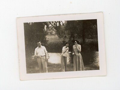 Oddly posed subjects - each doing something different  vintage  snapshot photo