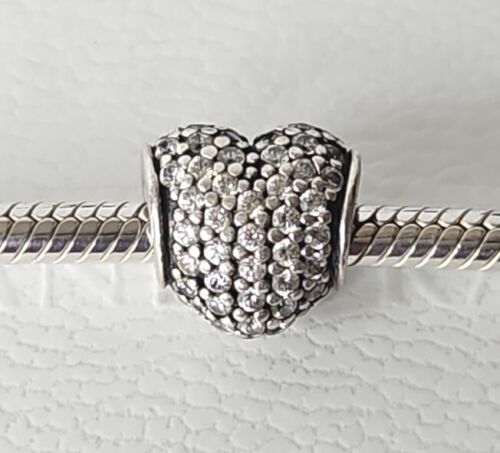 Genuine Pandora Bracelet Charm - Silver Clear Stone Pave Heart Charm S925 ALE - Foto 1 di 10