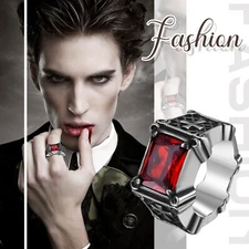 Men's Retro Gothic Onyx Stone Pinky Band Stainless Steel Cross Signet Ring #7-13