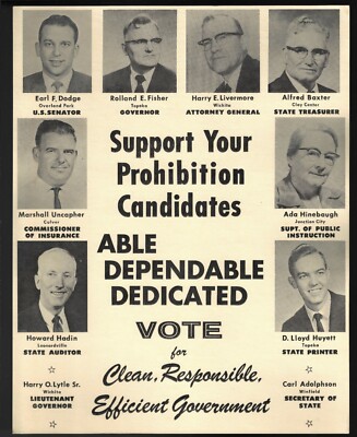 1966 Kansas Statewide Prohibition Party Candidates Multi-Gate Campaign Poster 