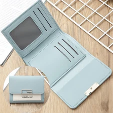 Womens PU Leather Wallet Small Credit Card Wallet Clutch Bag Mini Purse Blue