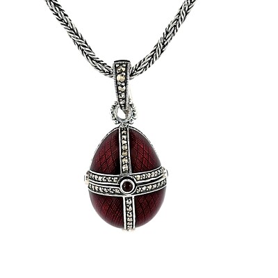 Fabergé Style Dufthalter Anhänger in Eiform 925 Sterling Silber
