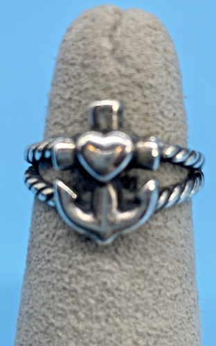 James Avery Signed Designer Sterling Silver 925 Heart Cross Anchor Ring Size 4 - Picture 3 of 11
