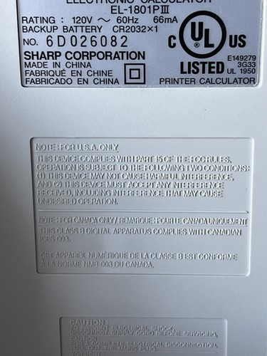 SHARP EL-1801PIII 12 Digit 2 Color Printer Calculator 120V 60Hz 66mA Electronic - Picture 6 of 8