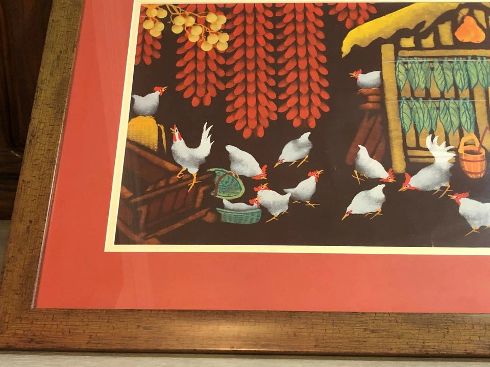 Pintura Acrílica Original Pollos, Firmada por Artista Chino, Enmarcada, 21" x 15" Foto 3 de 4