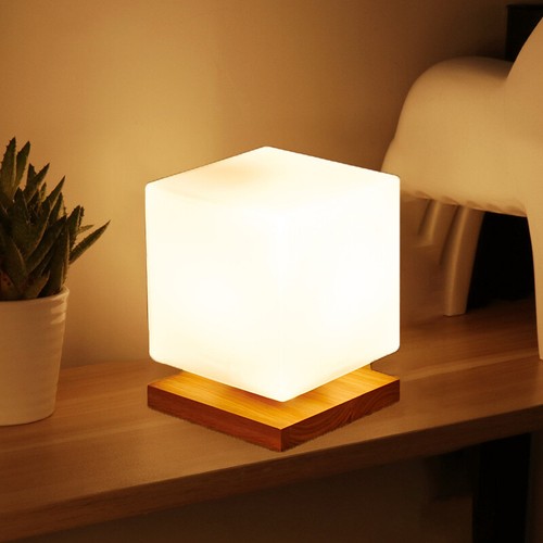 Small Nightstand Bedside Desk Lamp Sphere Square Glass Lampshade Study Deco Lamp - Picture 8 of 14