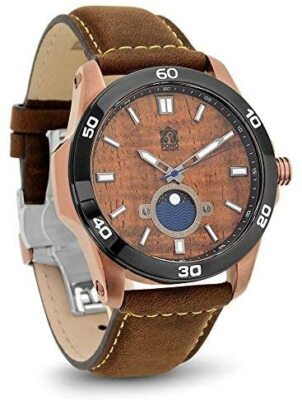 ''The Castaway'' Hawaiian Koa Wood Watch (47 mm Diameter, Copper and Leather Ban
