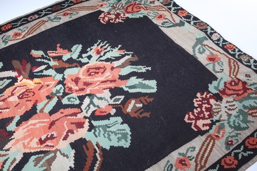 Authentic Vintage Karabagh flower handmade kilim–Handwoven black Green col tones - Picture 8 of 12