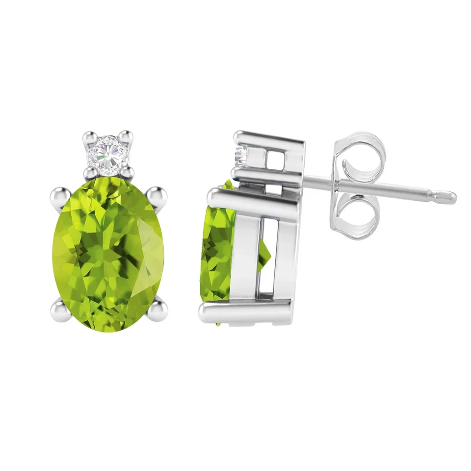 2Ct Oval Peridot Lab Created Diamond 14k White Gold Plated Stud Earrings - Image 4 of 4