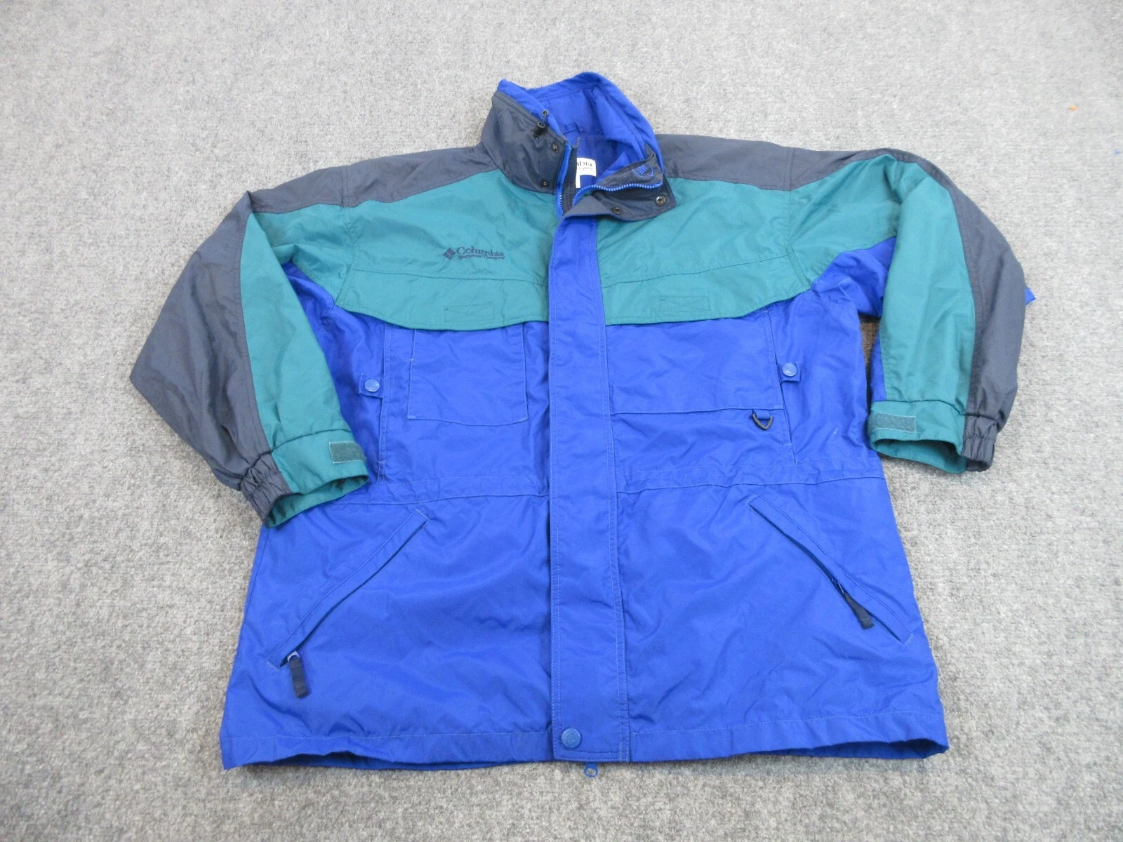 Columbia Jacket Mens Large Blue Green Outdoors Casual Parka Coat Logo Hoodie