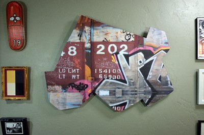 Train Graffiti Series, Sandy Sanders, ''Rendezvous @ 3:30 am'' (2023) 34''x27''x2''