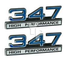Mustang Blue 347 High Performance Emblem Badge Logo With Chrome Trim - Pair