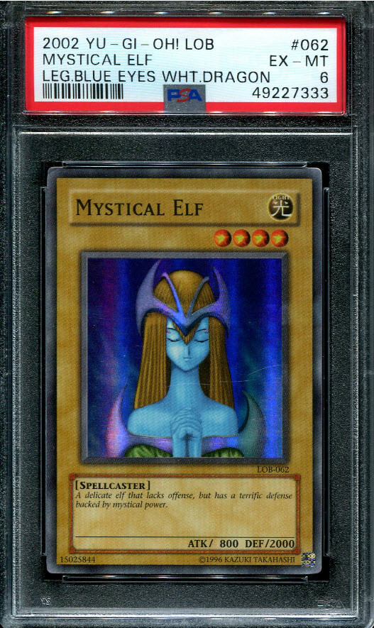 PSA 6 EX MINT 2002 YUGIOH MYSTICAL ELF #LOB-062 LEGEND BLUE EYES