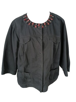 Ruby Rd Womans Sz 22W Black Beaded 100% Cotton Unlined Jacket S17