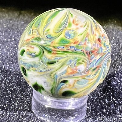 1  Mad Man Marbles Multi Color Raked Swirl Marble Signed & Dated 24