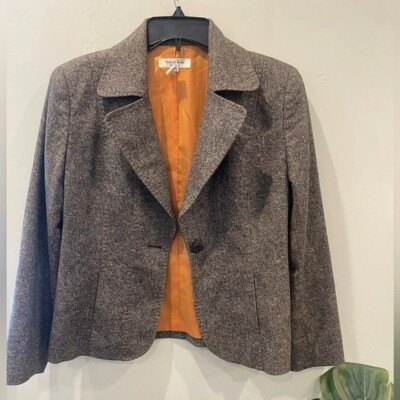 Women's Blazer Size 40 Brown Vintage Collared Long Sleeve Button Closure 
