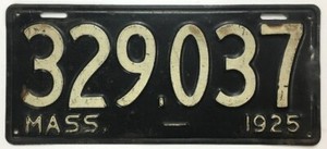 Massachusetts 1925 License Plate 329.037 Original Paint in Nice Condition