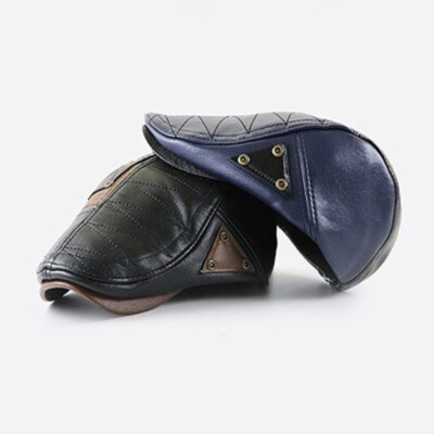 Men PU Leather Cabbie Ivy Cap Newsboy Hat Golf Flat Gatsby Driving Retro