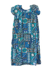 Vtg 90s HILO HATTIE Bright Blue TRADITIONAL HAWAIIAN DRESS Beach Summer Women M