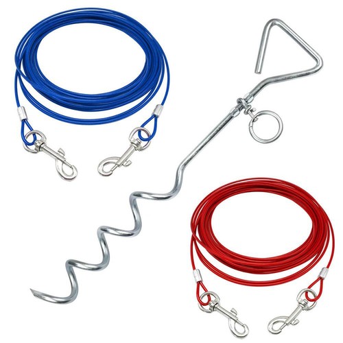 Dog Tie Out Cable & 16" Camping Ground Stake Anchor Screw Chew Proof Long Lead - Picture 1 of 30