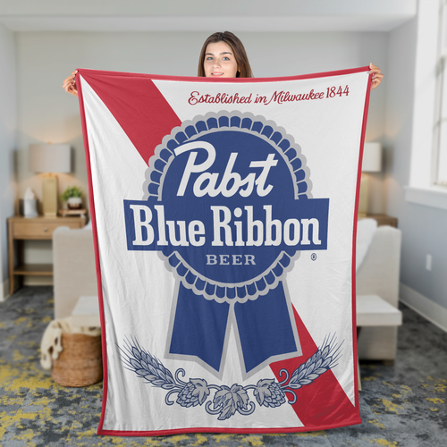 Vintage Style Pabst Blue Ribbon Beer Retro Ultra-Soft Micro Fleece Blanket - Picture 3 of 7