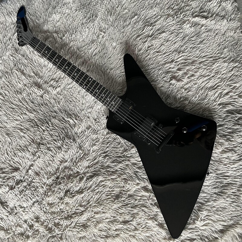 Black Explorer Electric Guitar Solid Black Hardware Rosewood