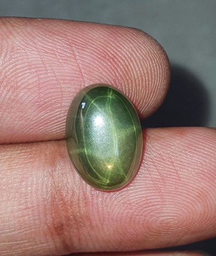 9.03Ct Green Star Sapphire 6 Rays Oval Cabochon Lab Grown Loose Gemstone 14x10MM - Picture 2 of 10