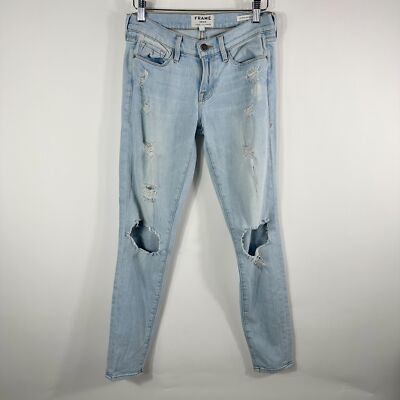 Frame Denim Women Le Skinny Distressed Jeans Sz 26 Light Wash