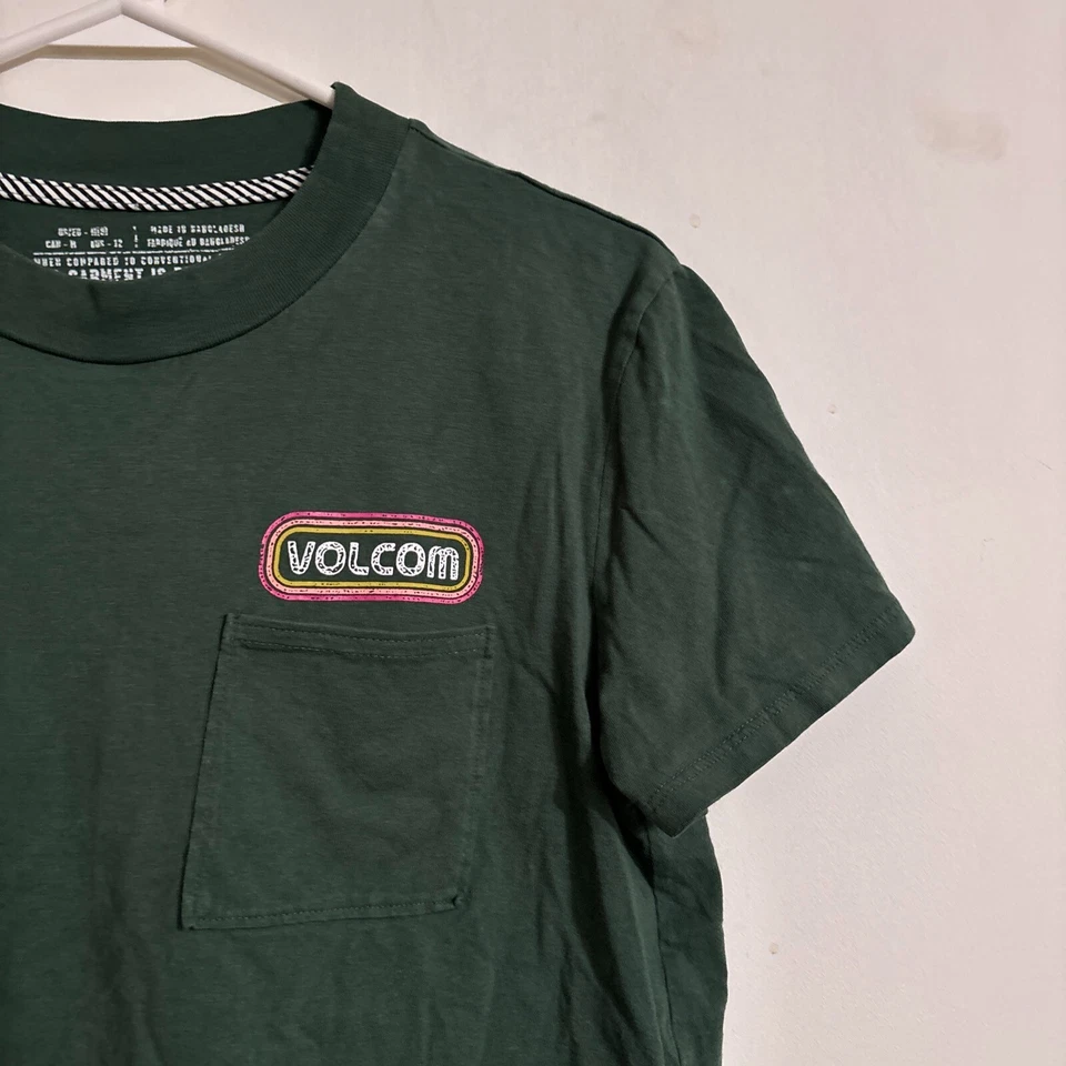 VOLCOM Crop Top T-Shirt Green Short Sleeve Shirt Cotton Blouse Pocket Medium 8 - Image 4 of 4