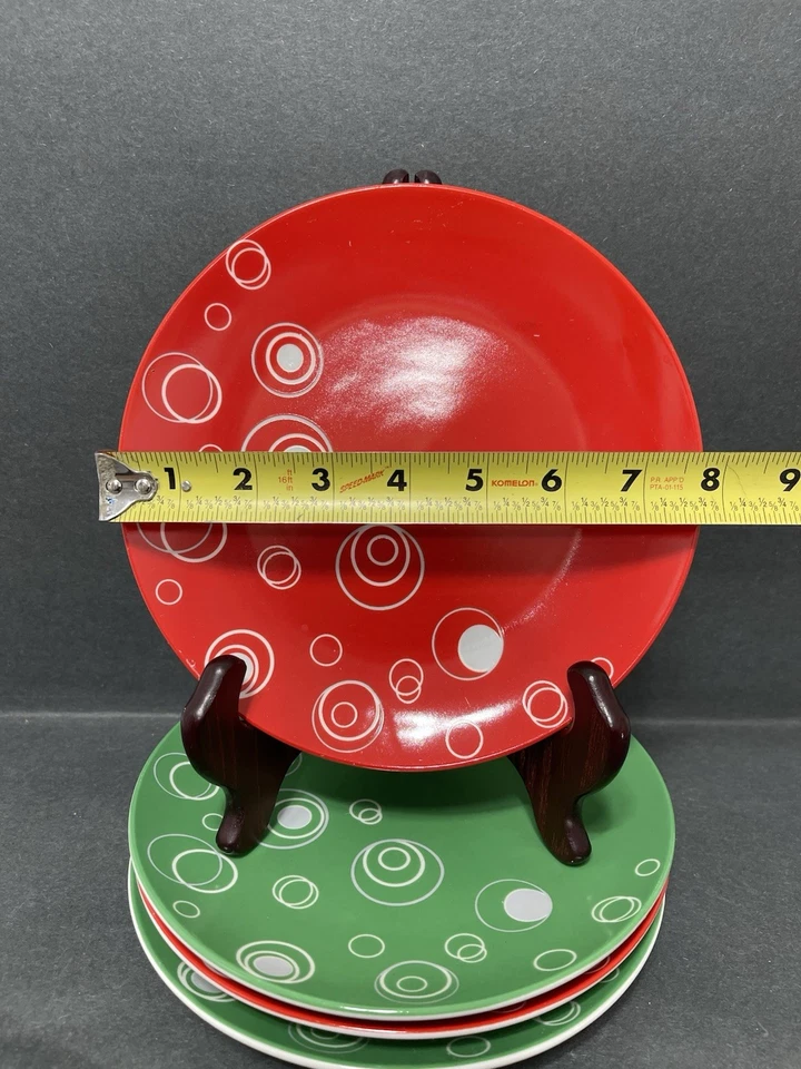 Juego de 4 platos de postre para ensalada AVON EXPRESSIONS Holiday rojo verde círculos Foto 2 de 4