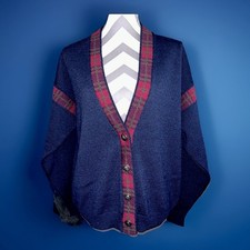 Vtg Pendleton Women  s Medium Virgin Wool Blue Preppy Knit Cardigan Sweater