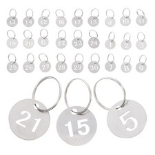 30Pcs Reusable Silver Stainless Steel Number Key Tags with Round Hanging Design