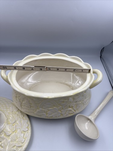 Vintage Suppenterrine Deckel & Schöpfkelle geprägte Blätter Herbst Wohndeko selten - Bild 21 von 24