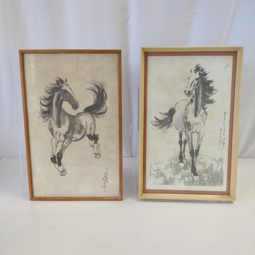 Set Of Two Stallion Chinese Ink Drawings - Framed