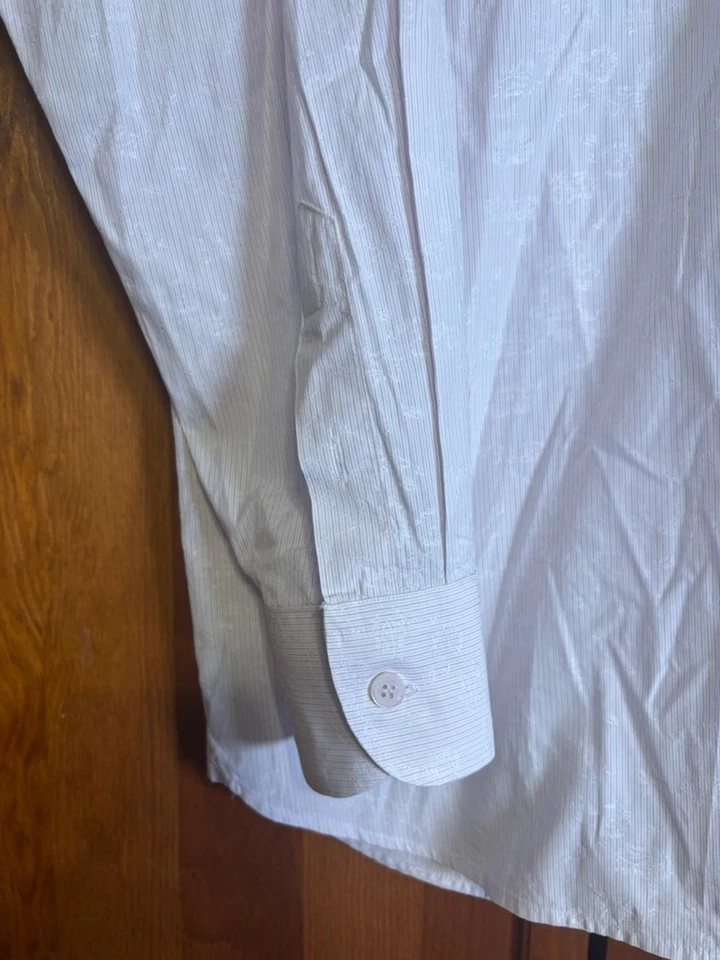 Camisa Ted Baker London para hombre talla 5 (XL) blanca tonal jacquard a rayas 100 % algodón Foto 4 de 4