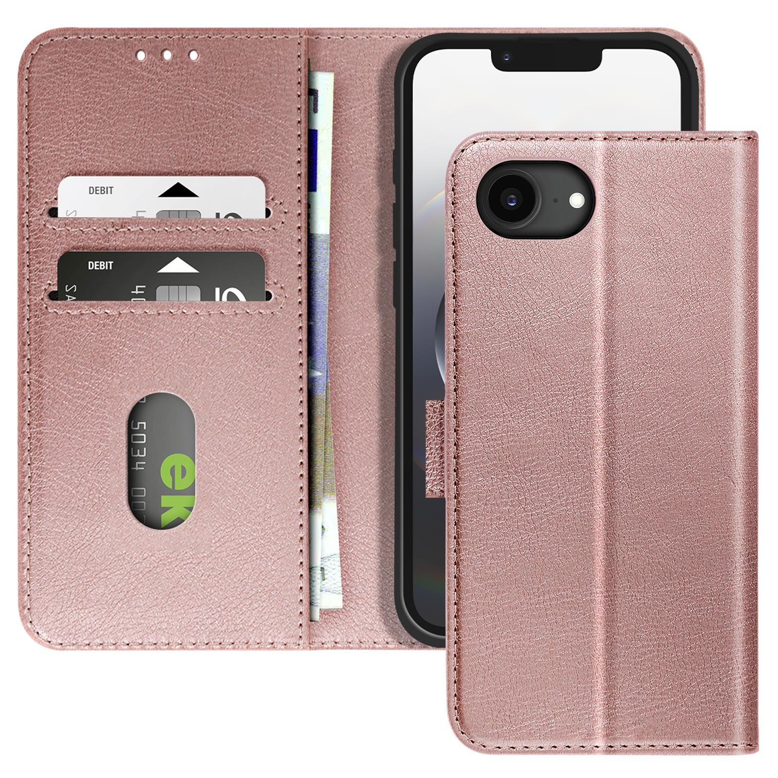 Housse iPhone 16e Avizar Rose Champagne Protection Intégrale Clapet et Support Multimédia