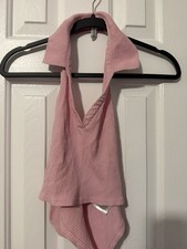 H M Pink Solid Collared Halter Bodysuit One Piece, Women  s Size L Regular