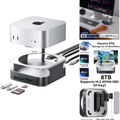 Kompatibel für Mac mini Dock 10-in-1 Aluminium Stand NVMe SSD 4K HDMI USB 3
