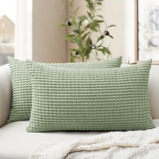 Softalker 2-Pack 12x20" Soft Corduroy Boho Stripe Throw Pillow Covers Sage Green