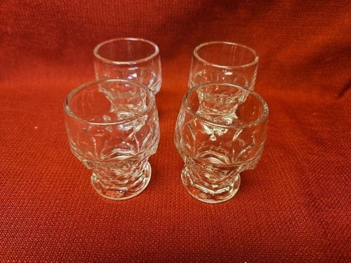 4 Viking Clear Georgian Honeycomb Double Shot Glass Whiskey 2 Oz Vintage Kitsch