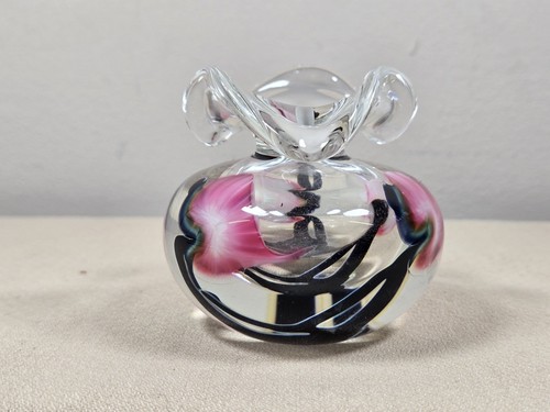 Art Glass Perfume Bottle Jerry Heer Lotton Studios Signed 1993 Pink Blue Missing - Picture 4 of 12