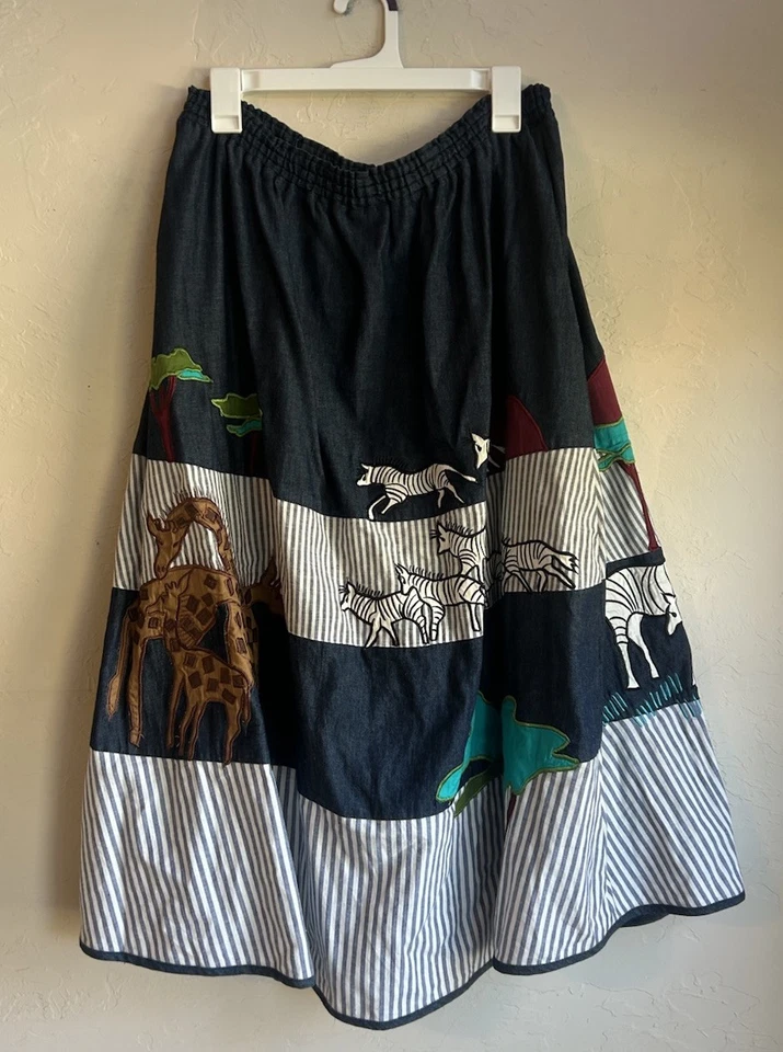 Maxi Falda Midi Vintage Southern Image XL Animales Cebra Jirafa Novedad Años 90 80 Foto 2 de 4